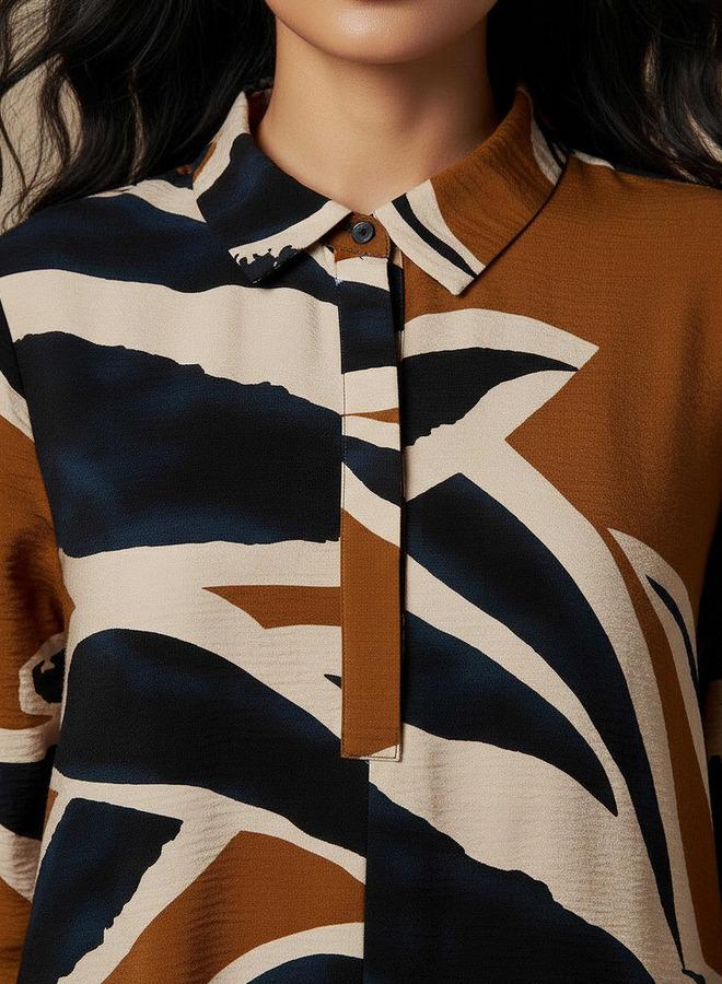 ايكونيك فستان قميص أيقوني مطبوع بياقة - Image 4